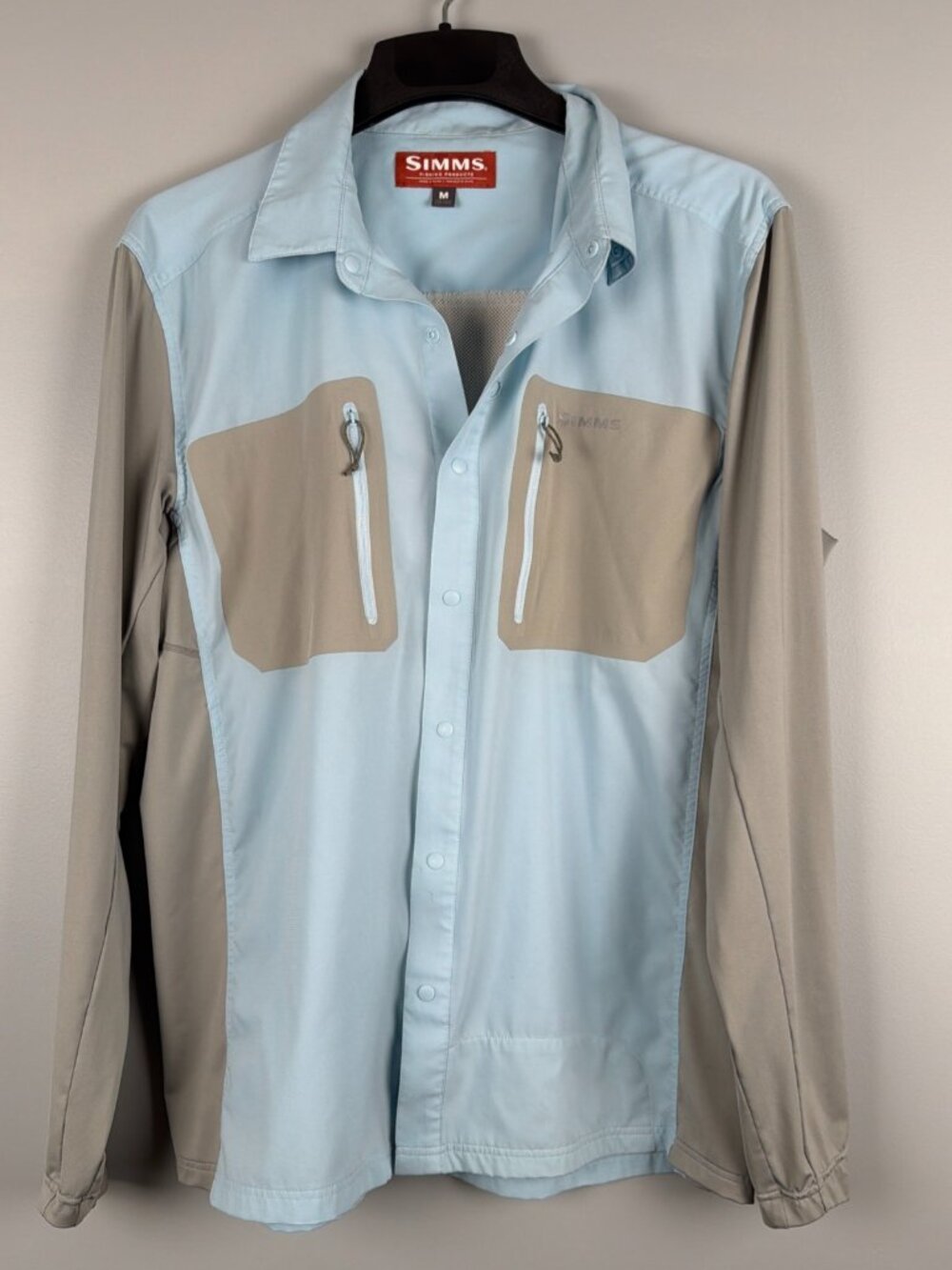 Simms G4 Shirt Mens M Blue Snap Fishing Performance Stretch Lightweight Outdoor
